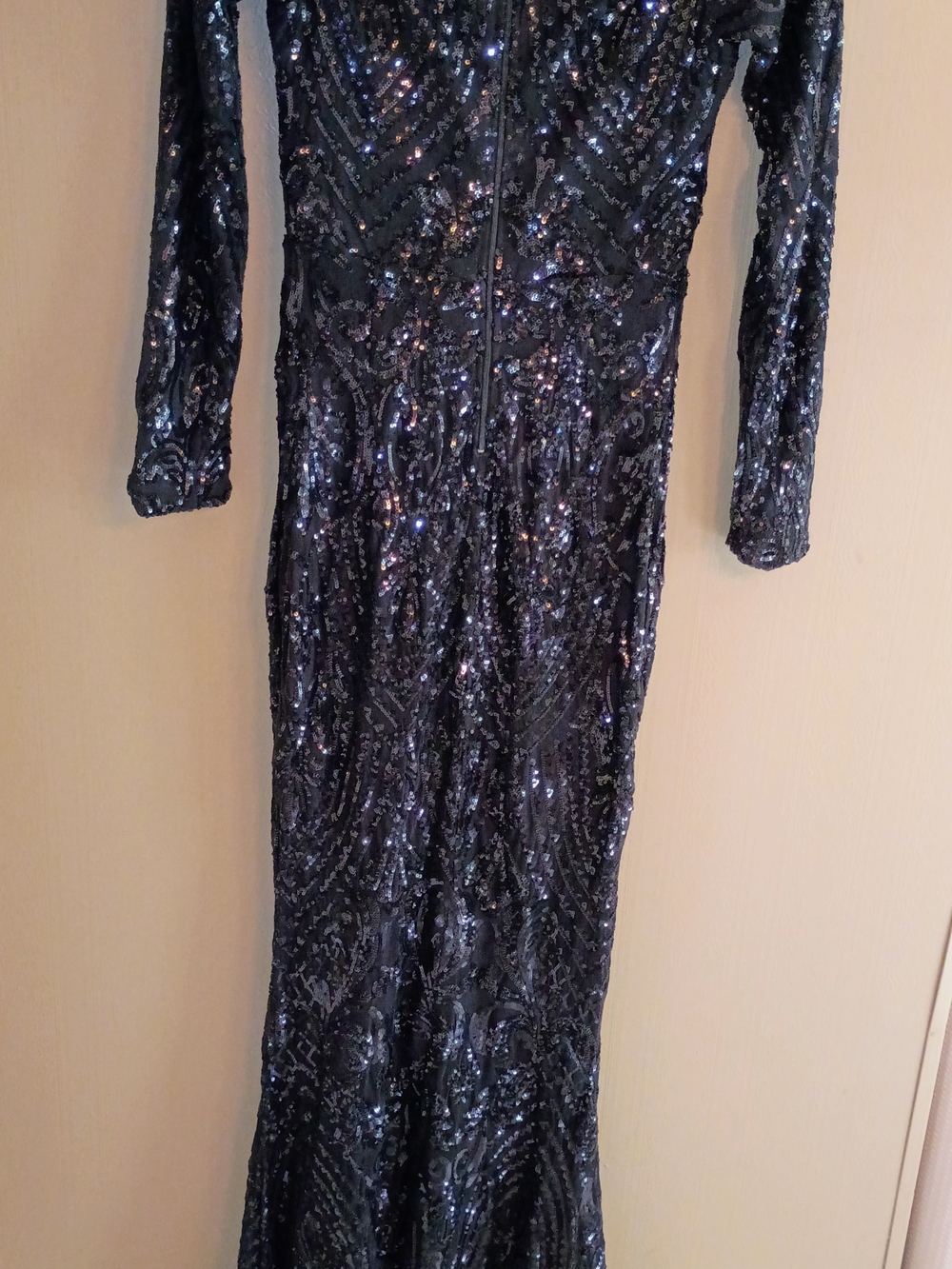 Windsor Black Sequin Maxi Dress with Long Sleeves